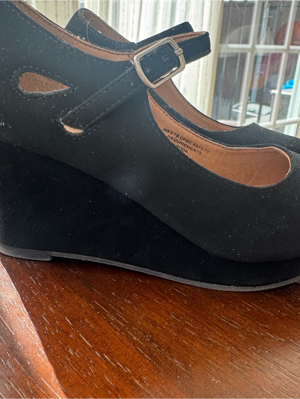 Girls Black Mary Jane Wedge Pumps - Classic Comfort